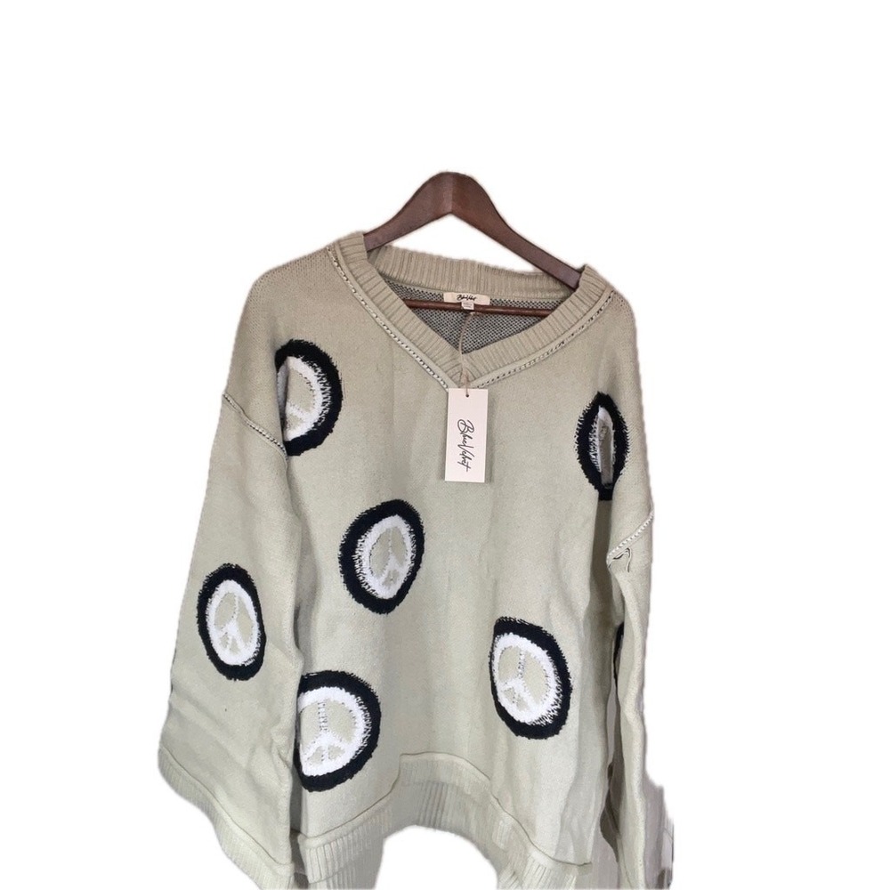 Blue‎ Velvet Women Boho Oversized Peace Sign Retro Sweater Large Hippie Soft